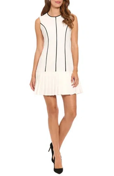 London Times Contrast Piped Minidress In White