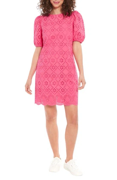 London Times Cotton Eyelet Shift Dress In Fandango Pink