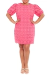 London Times Cotton Eyelet Shift Dress In Hot Pink