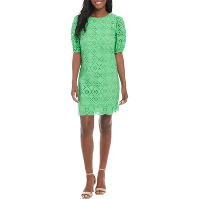 London Times Cotton Eyelet Shift Dress In Vibrant Green