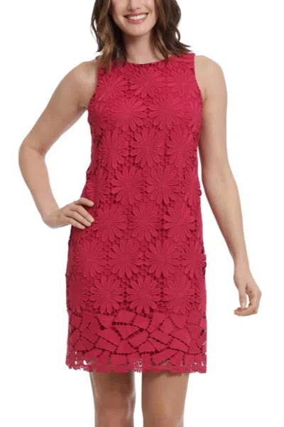London Times Daisy Lace Mini Dress In Vivacious In Pink