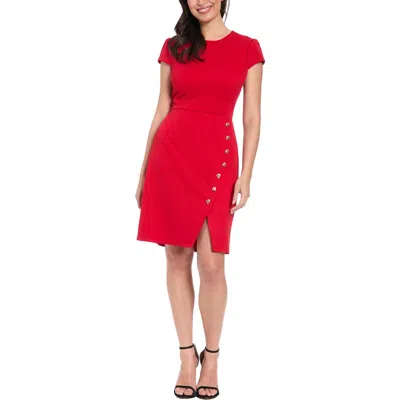 London Times Diamond Knit Dress In Red