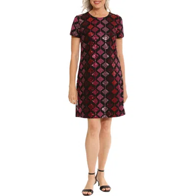 London Times Sequin T-shirt Dress In Multi In Black