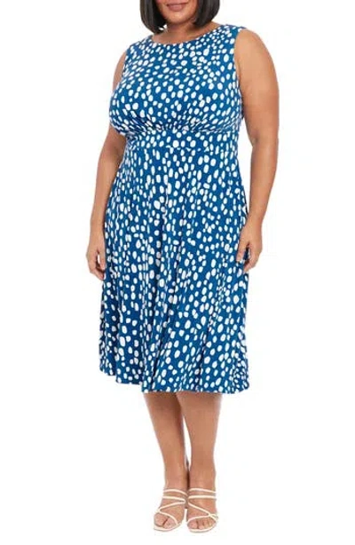 London Times Dot Print Midi Dress In Berry/white