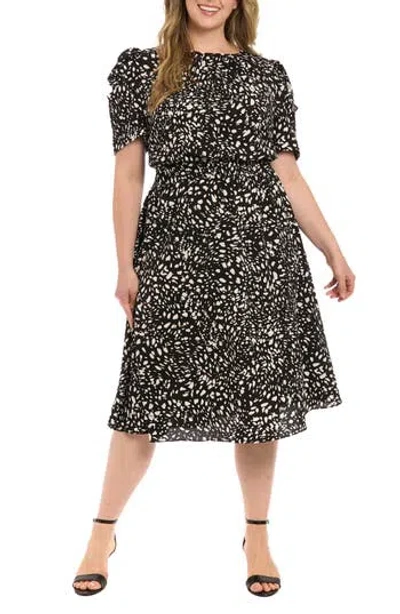 London Times Elbow Length Sleeve Midi Dress In Black/ivory
