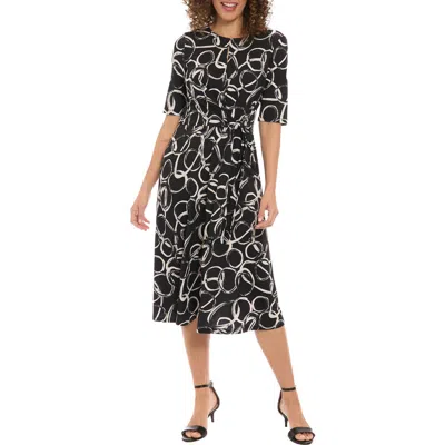 London Times Elbow Length Sleeve Midi Fit & Flare Dress In Black