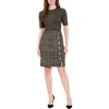 London Times Elbow Length Sleeve Side Button Dress In Gray