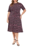 London Times Print Matte Jersey A-line Dress In Black/orchid