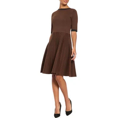 London Times Elbow Sleeve Fit & Flare Sweater Dress In Brown