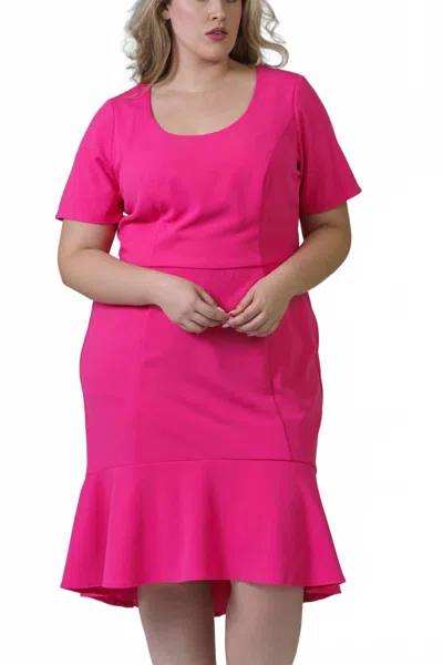 London Times Elestria Scoop Neck Short Sleeve Midi Dress In Bright Pink