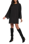 London Times Embroidered Bell Sleeve A-line Dress In Blue