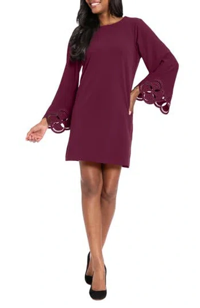 London Times Embroidered Bell Sleeve A-line Dress In Red