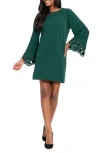 London Times Embroidered Bell Sleeve A-line Dress In Green