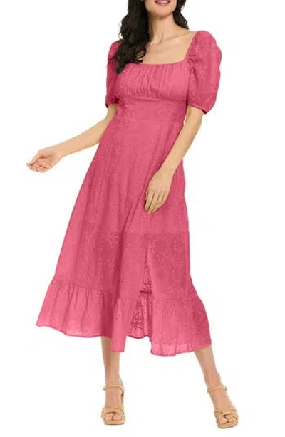 London Times Square Neck Eyelet Midi Dress In Pink Lemonade