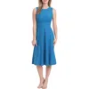 London Times Embroidered Eyelet Sleeveless Fit & Flare Dress In Blue
