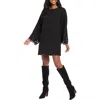 London Times Embroidered Long Sleeve Trapeze Dress In Black