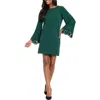 London Times Embroidered Long Sleeve Trapeze Dress In Green