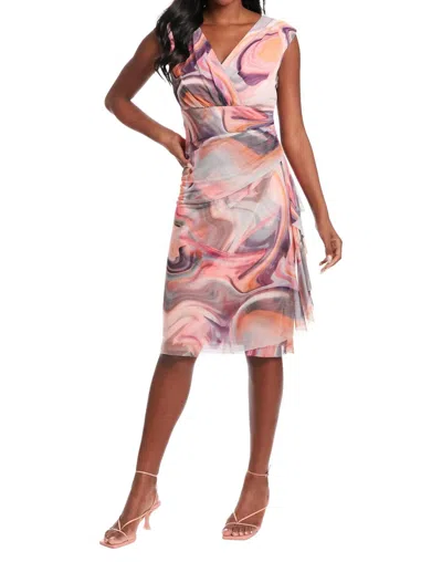 London Times Empire Surplice Dress In Pink Multi