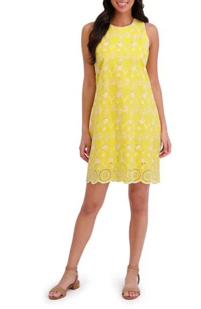 London Times Eyelet Embroidered Shift Dress In Yellow