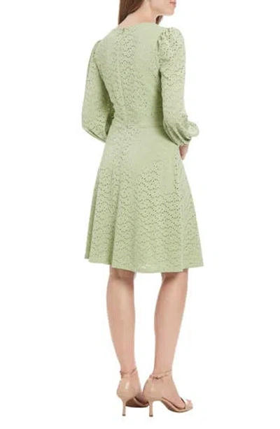 London Times Eyelet Long Sleeve Dress In Green