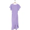 London Times Eyelet Short Sleeve Tulip Hem Midi Dress In Violet