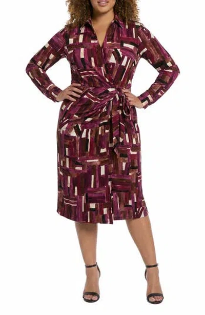 London Times Faux Wrap Tie Midi Dress In Red
