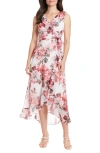 London Times Femme Floral Yoryu Ruffle Hem Dress In Ivory Red