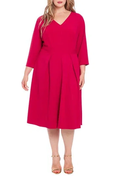 London Times Plus Size Topstitched 3/4-sleeve Dress In Sangria