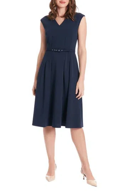 London Times Fit And Flare Midi Dress In Navyblazer