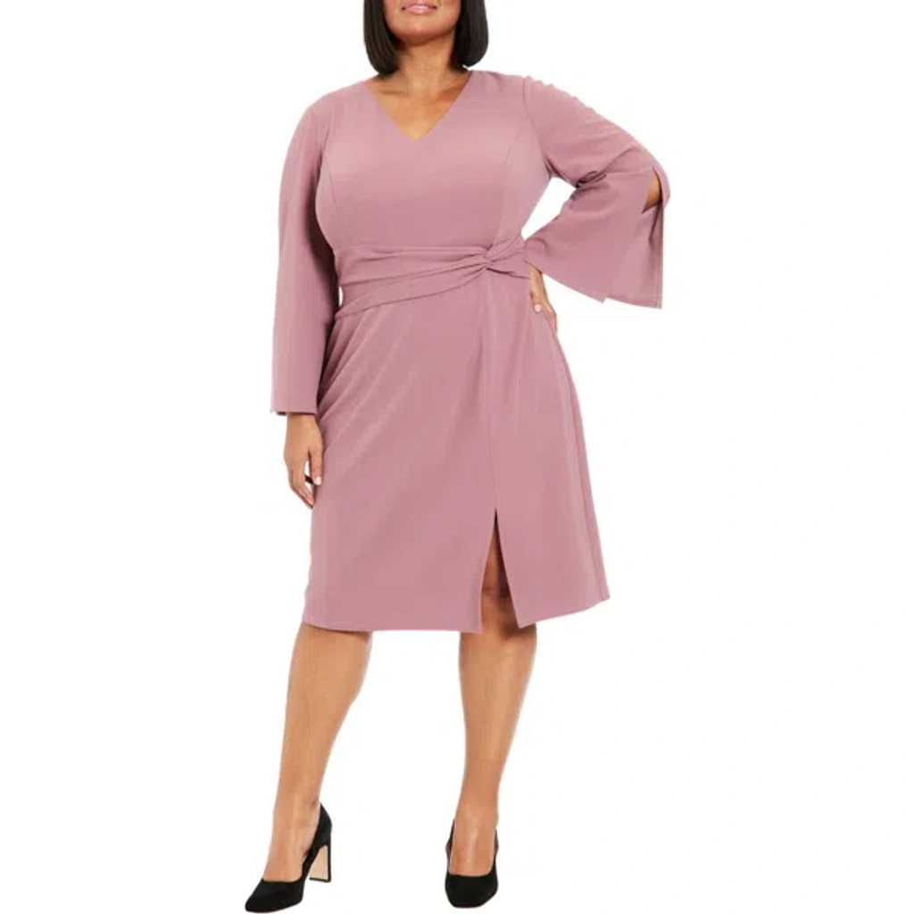 knee length dresses for ladies Acetate Asymmetric Neck Slit Twist Waist Women Midi Dress, Black / XL