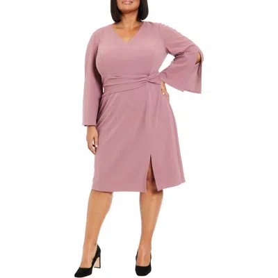 London Times Flare Sleeve Twist Waist Midi Dress In Dk Orchid