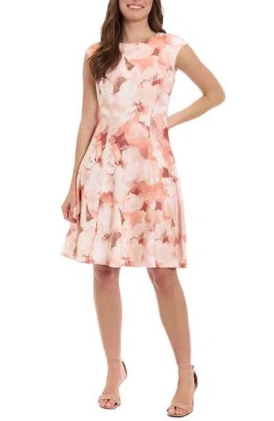 London Times Women's Floral Print Cap Sleeve Fit & Flare Dress In Ivory,peach