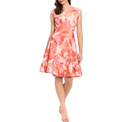 London Times Floral Cap Sleeve Fit & Flare Dress In Orange