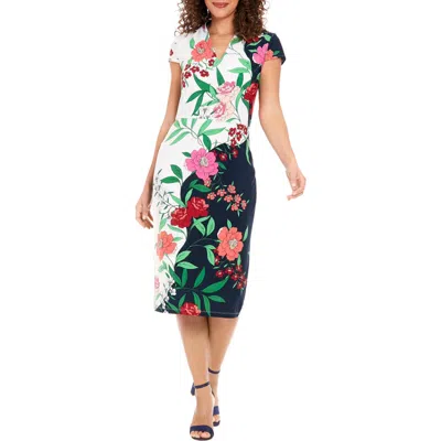 London Times Floral Cap Sleeve Midi Sheath Dress In Multi