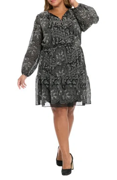 London Times Floral Embroidered Long Sleeve Dress In Multi