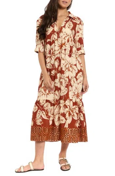 London Times Plus Size Collared A-line Midi Dress In Multi