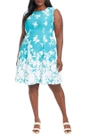 London Times Plus Size Scuba-crepe Floral-print Fit & Flare Dress In Truq Ivory
