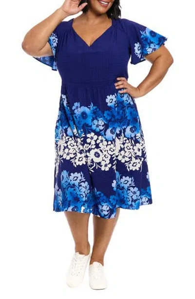 London Times Floral Flutter Sleeve Fit & Flare Dress In Gold