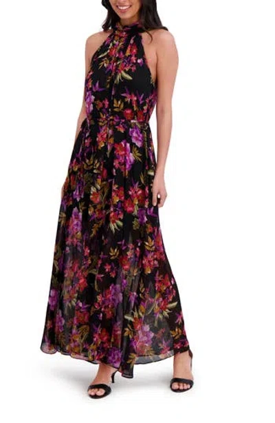 London Times Floral Halter Wide Leg Jumpsuit In Multi