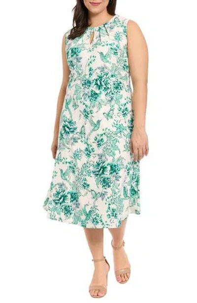London Times Plus Size Sleeveless Keyhole Neck Midi Dress In Multi