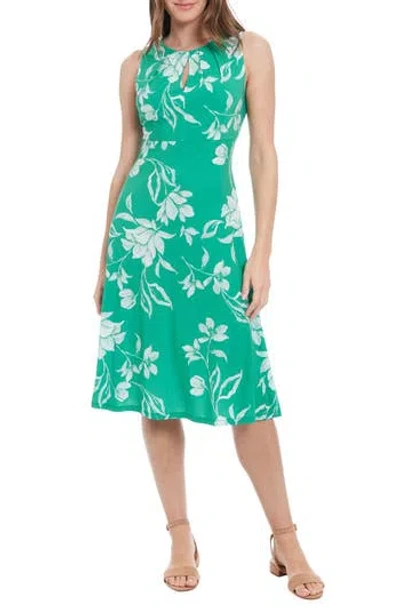London Times Floral Keyhole Midi Dress In Gray