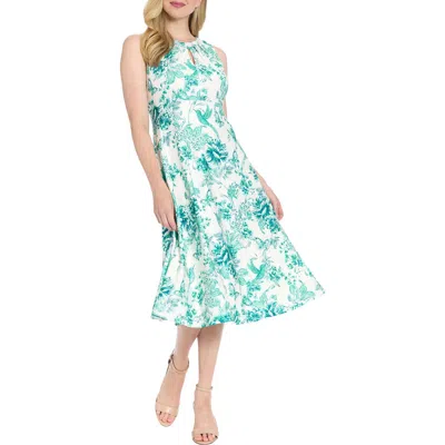 London Times Floral Keyhole Sleeveless A-line Midi Dress In Metallic