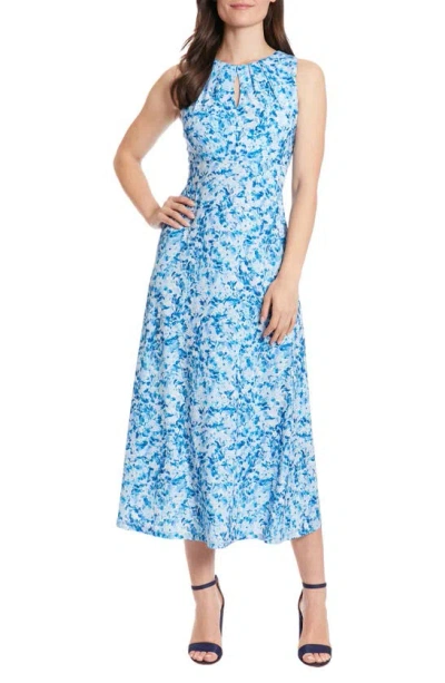 London Times Floral Keyhole Sleeveless Jersey Maxi Dress In Ivory/ Blue
