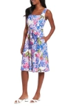 London Times Floral Linen Blend Fit & Flare Dress In Ivy/lilac