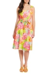 LONDON TIMES LONDON TIMES FLORAL LINEN BLEND FIT & FLARE DRESS