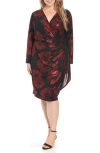 London Times Floral Long Sleeve Faux Wrap Dress