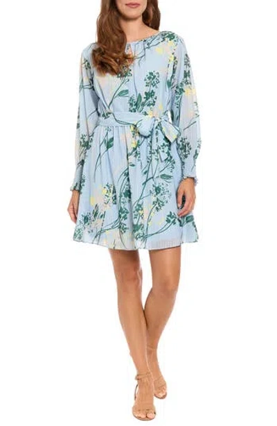 London Times Plus Size Sheer Stripe V-neck Dress In Blue