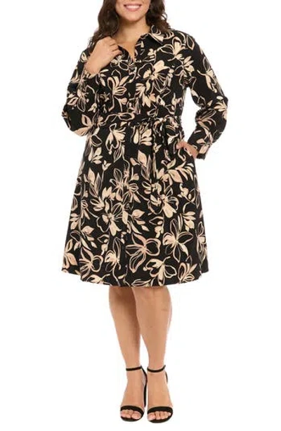 London Times Floral Long Sleeve Shirtdress In Multi