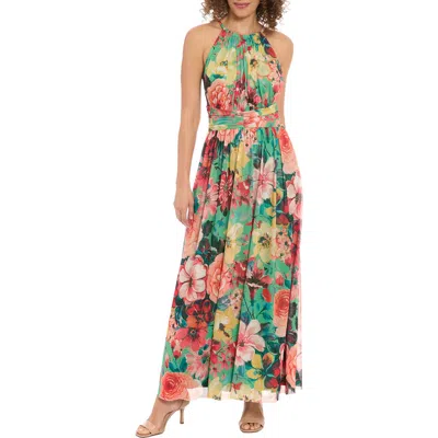 London Times Floral Mesh Maxi Dress In Multi