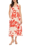 London Times Floral Print A-line Dress In Ivory/red